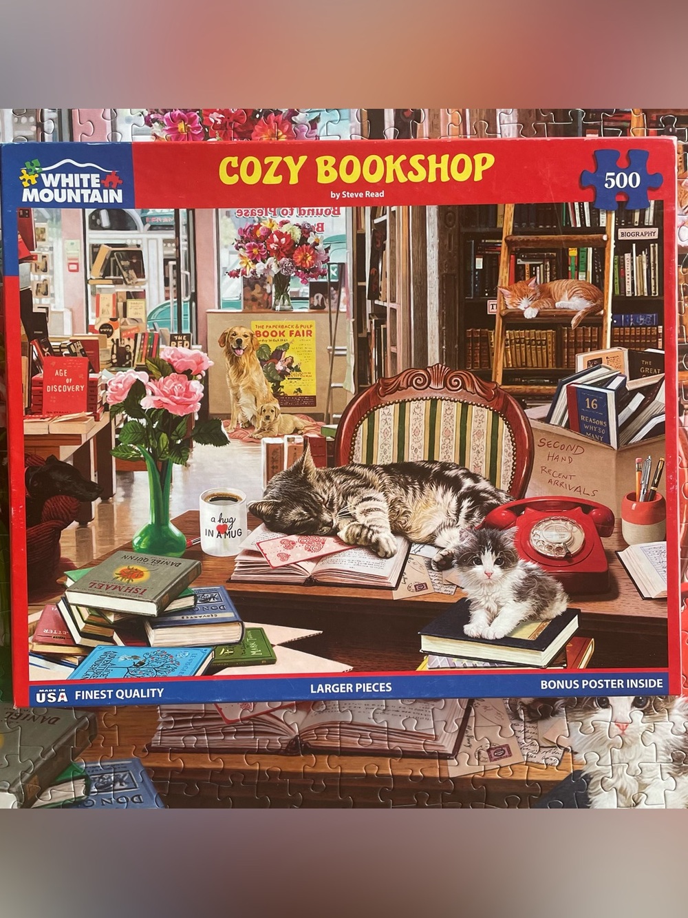 White Mountain Cozy Bookshop Cats and Books Puzzle - 500 Pieces. EUC